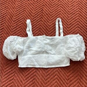 Fashion Nova White Puff Sleeve Crop Top XS | Off Shoulder Romantic Blouse